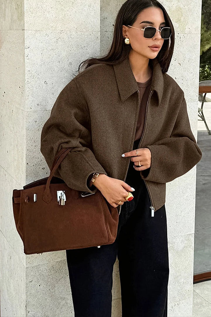 Harper Cropped Jacket | Relaxed Fit Collared Jacket - Serena Studio