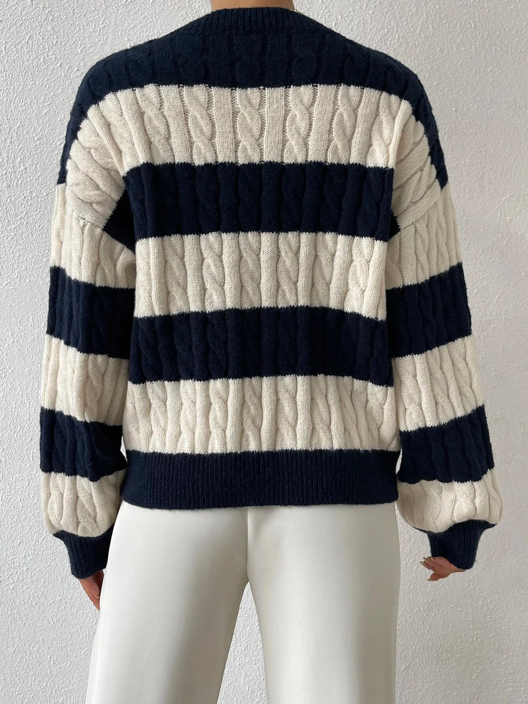 Grace Wool-Blend V-Neck Striped Sweater