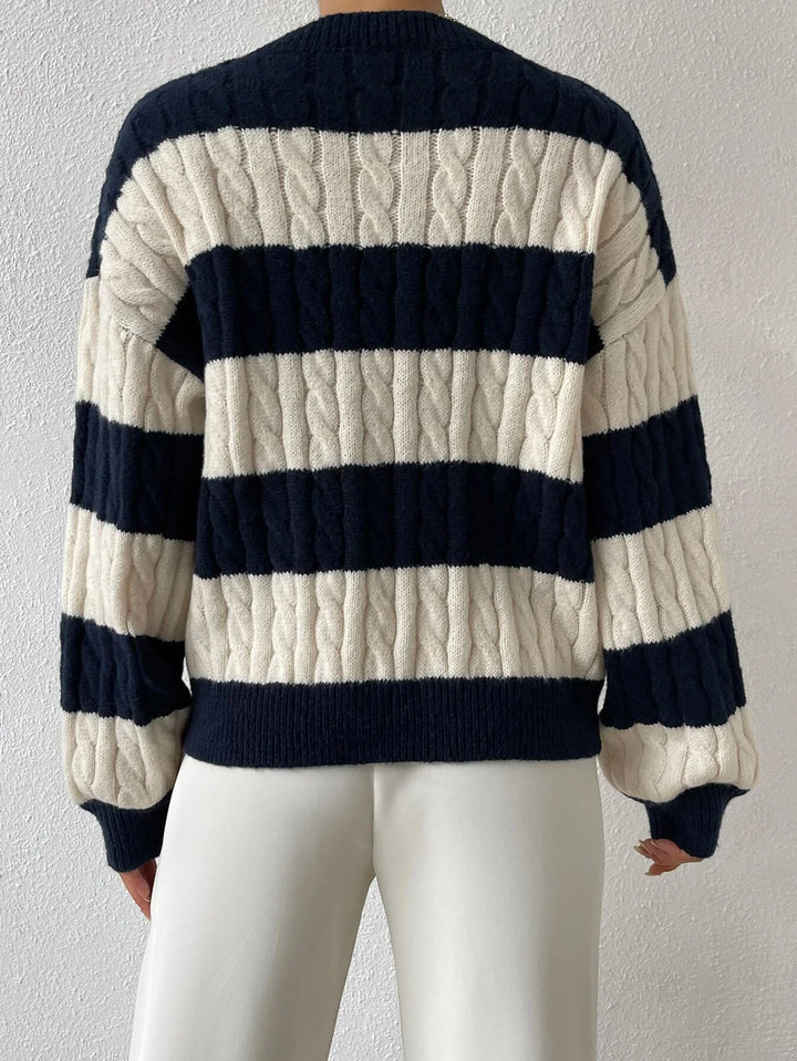 Grace Wool-Blend V-Neck Striped Sweater