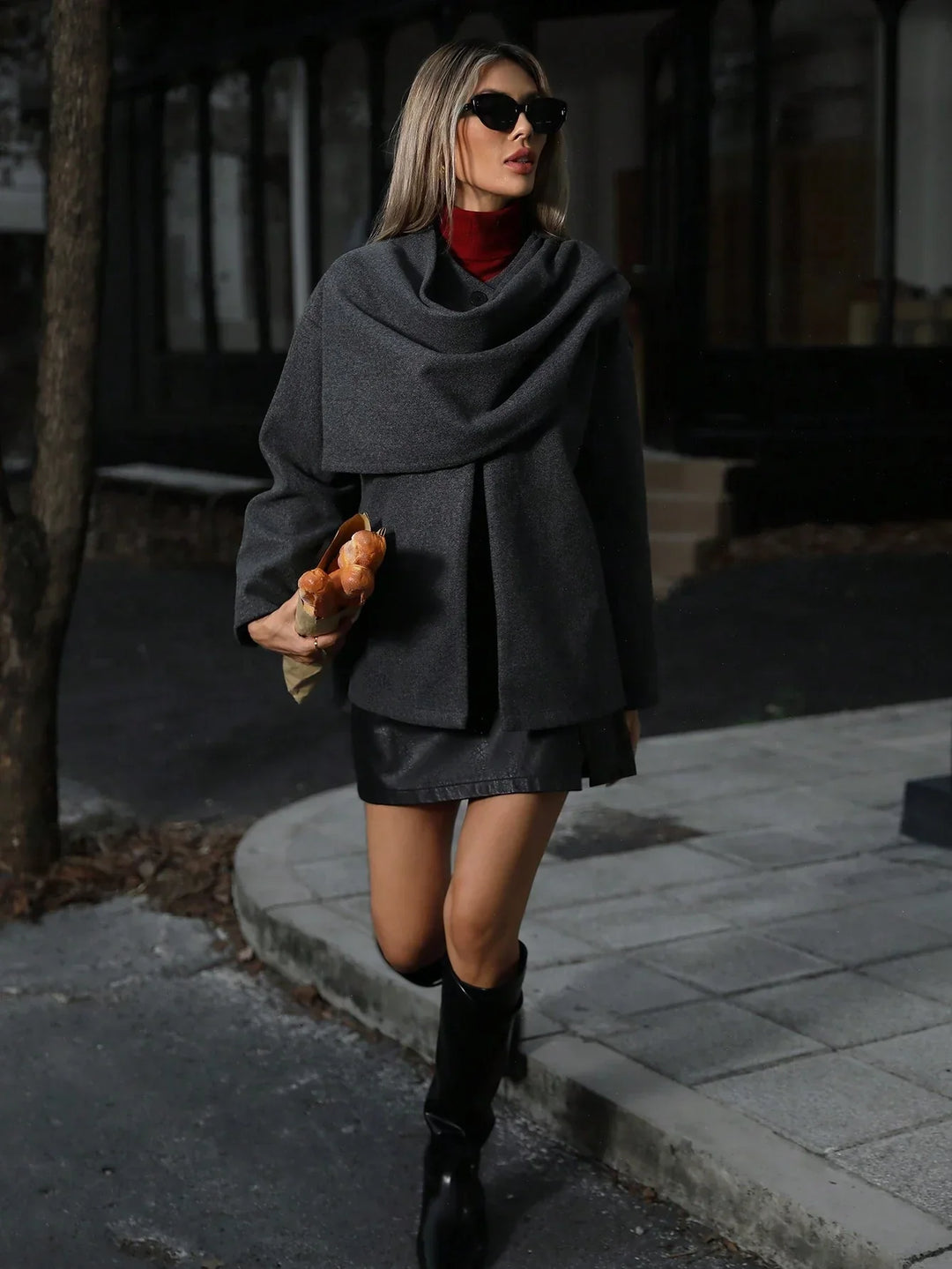 Isabella Wool-Blend Draped Cape Jacket | Relaxed-Fit Band-Collar Jacket