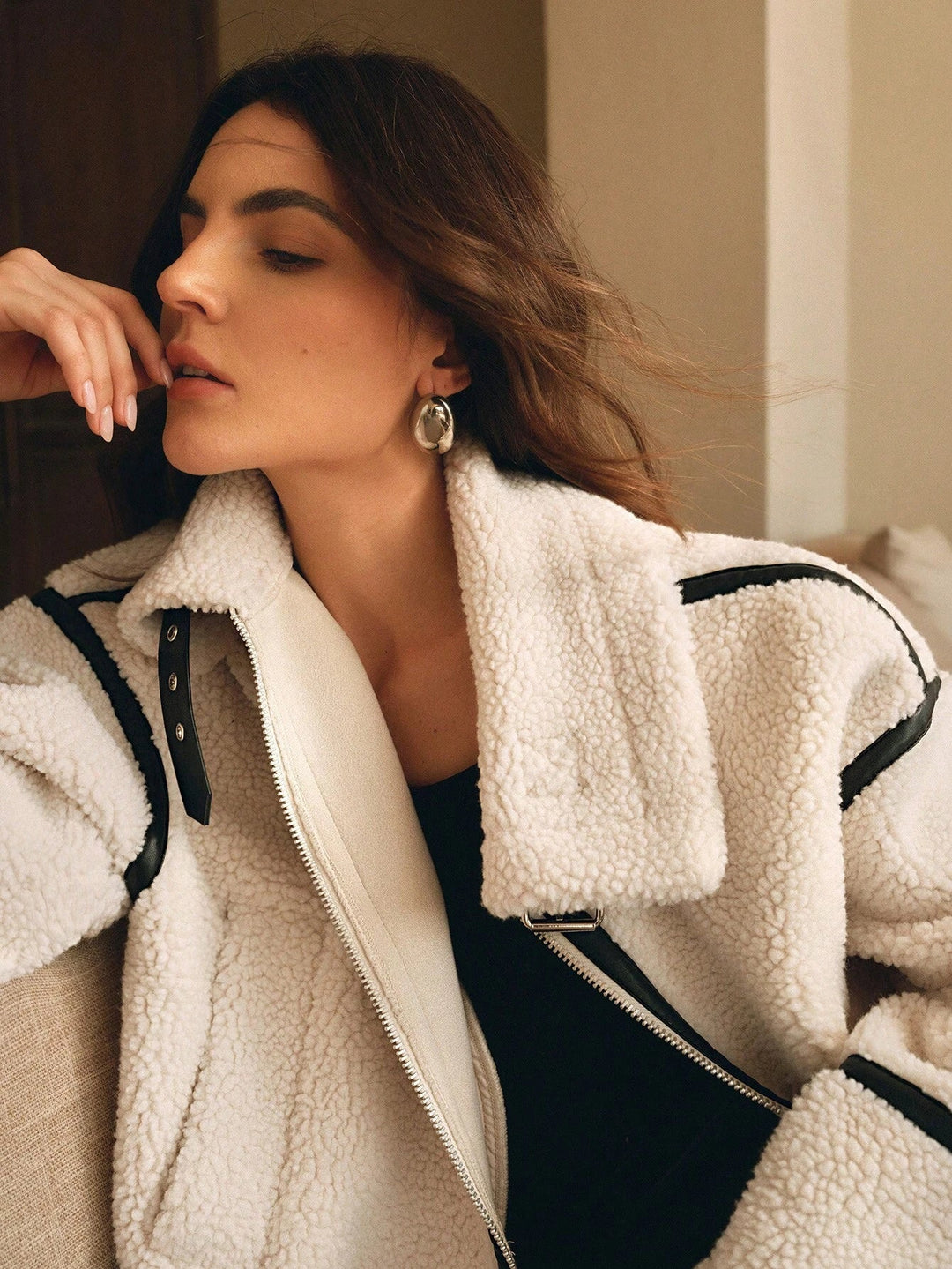 Sienna Shearling Jacket | Relaxed Fit Hip-Length Jacket