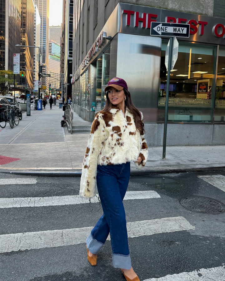 Stella Fleece Regular Fit Faux Fur Jacket | Animal Print Collared Jacket