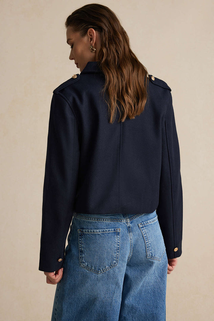 Isabella Wool-Blend Tailored Officer Jacket | Cropped Solid Military Jacket