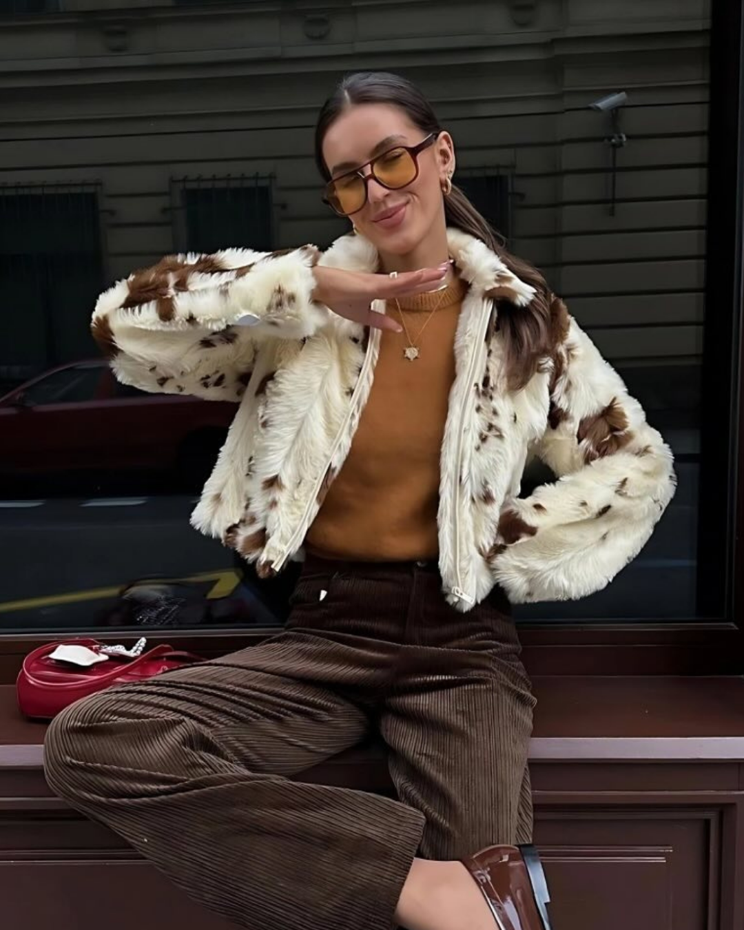 Stella Fleece Regular Fit Faux Fur Jacket | Animal Print Collared Jacket