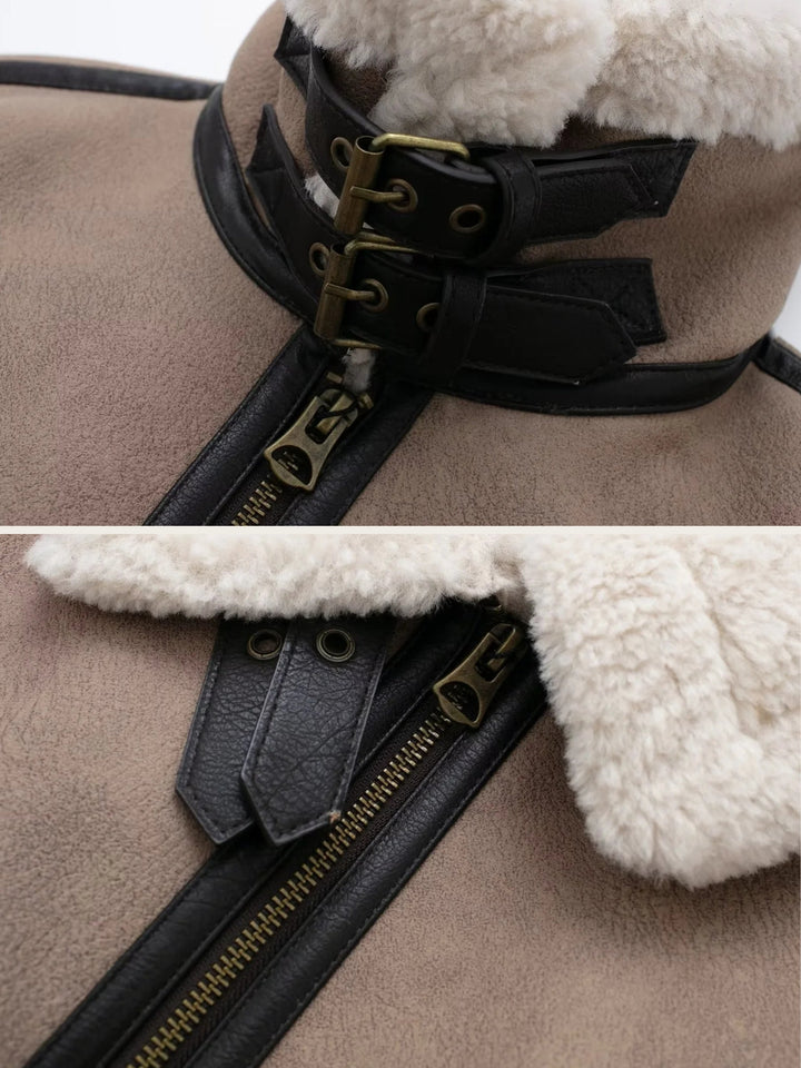 Sienna Belted Cropped Aviator Jacket | Fur-Trim Aviator Jacket with Zipper Pockets