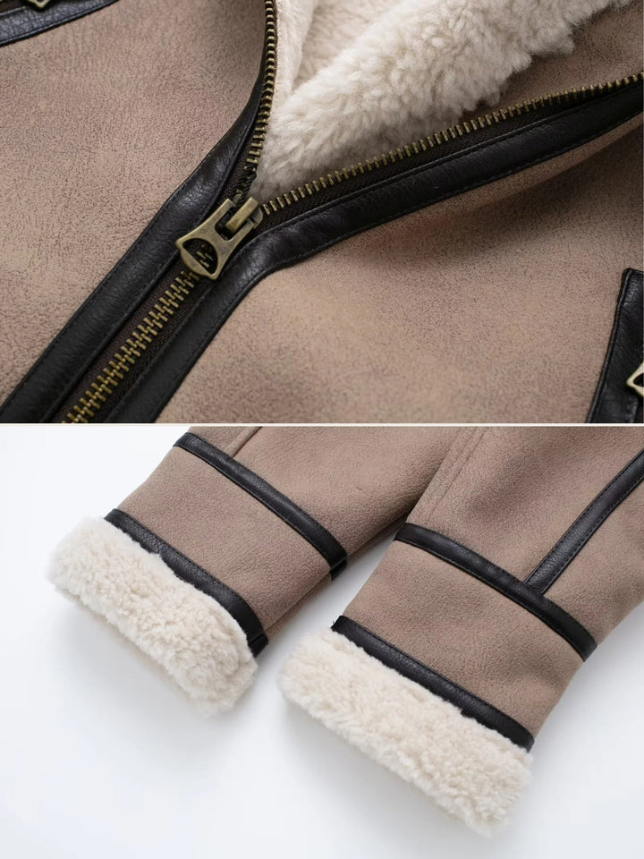 Sienna Belted Cropped Aviator Jacket | Fur-Trim Aviator Jacket with Zipper Pockets