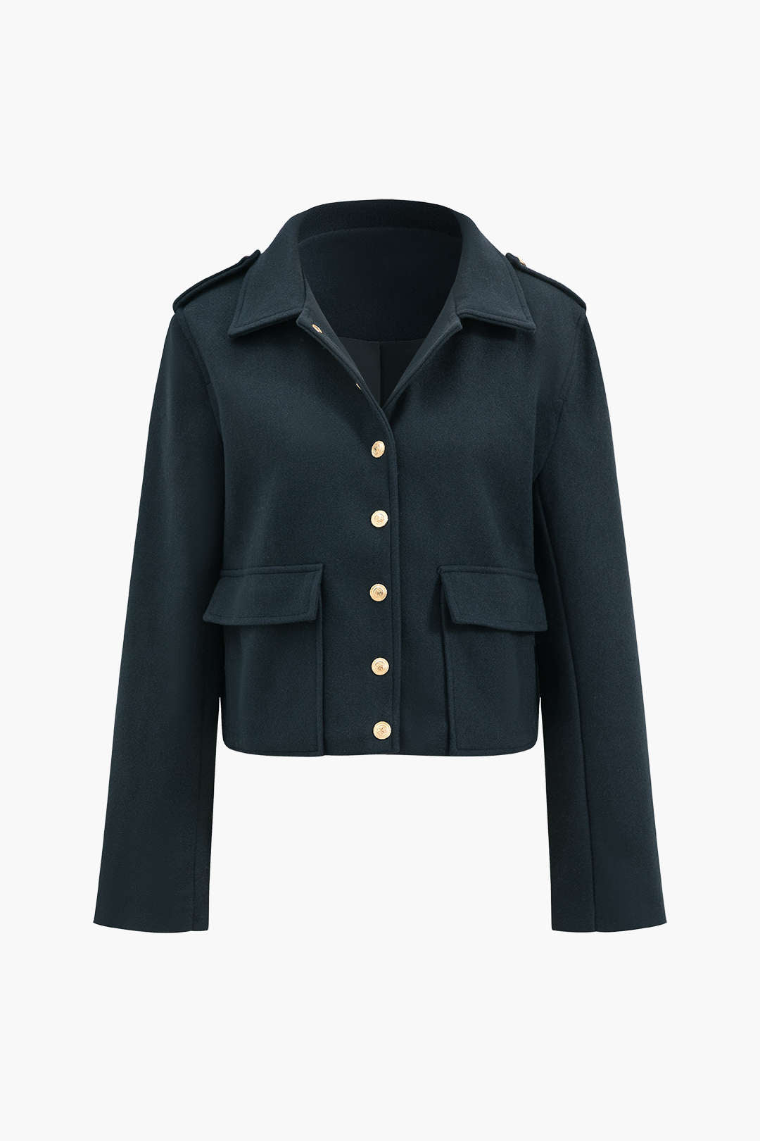 Isabella Wool-Blend Tailored Officer Jacket | Cropped Solid Military Jacket