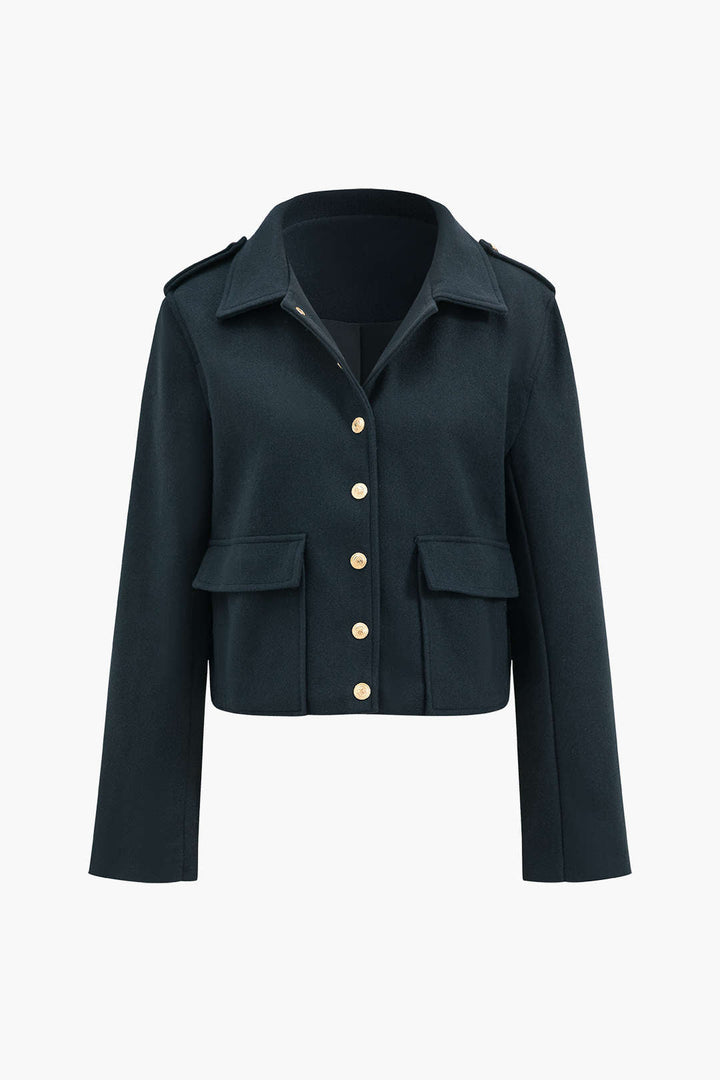 Isabella Wool-Blend Tailored Officer Jacket | Cropped Solid Military Jacket