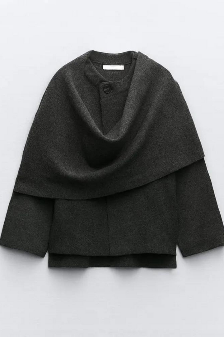 Isabella Wool-Blend Draped Cape Jacket | Relaxed-Fit Band-Collar Jacket