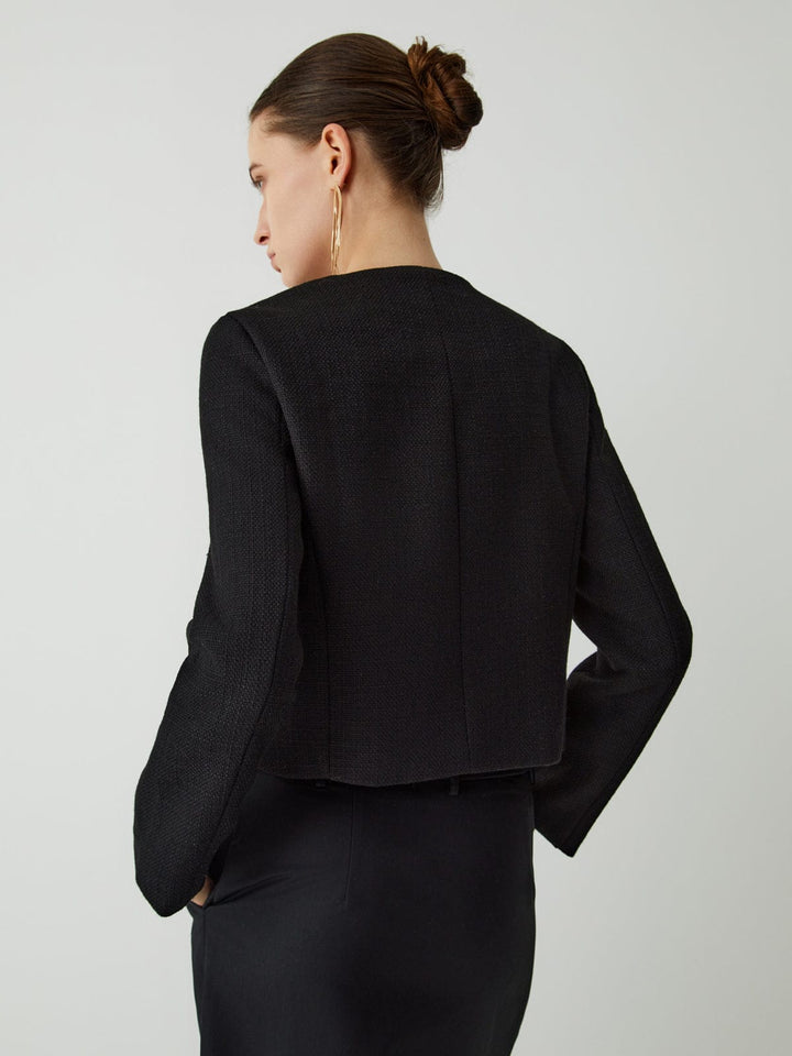 Isabella Wool-Blend Cropped Jacket | Button Front Collarless Jacket