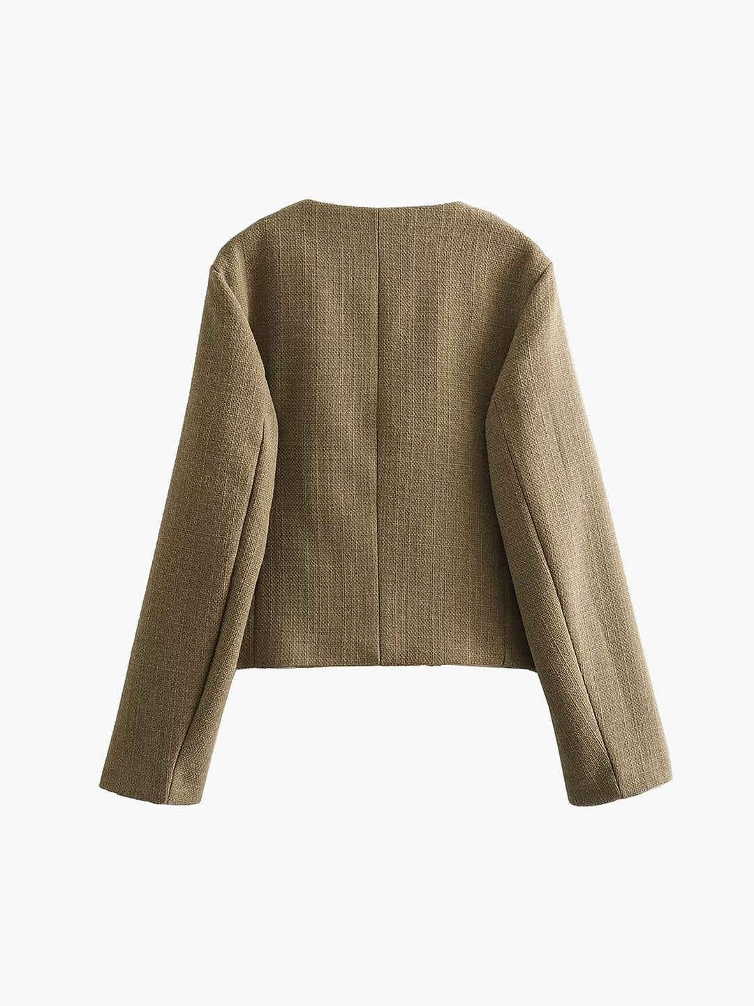 Isabella Wool-Blend Cropped Jacket | Button Front Collarless Jacket