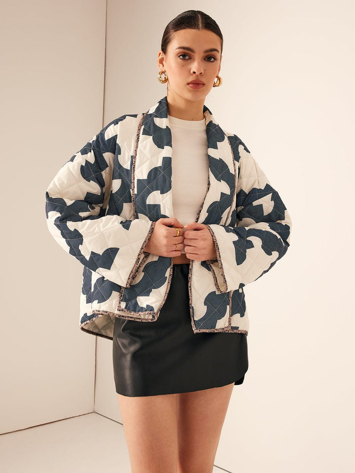 Isabella Quilted Relaxed Fit Jacket | Abstract Pattern Hip-Length Jacket