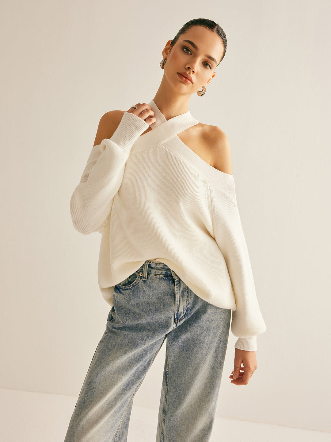 Aurora Ribbed Off-Shoulder Sweater