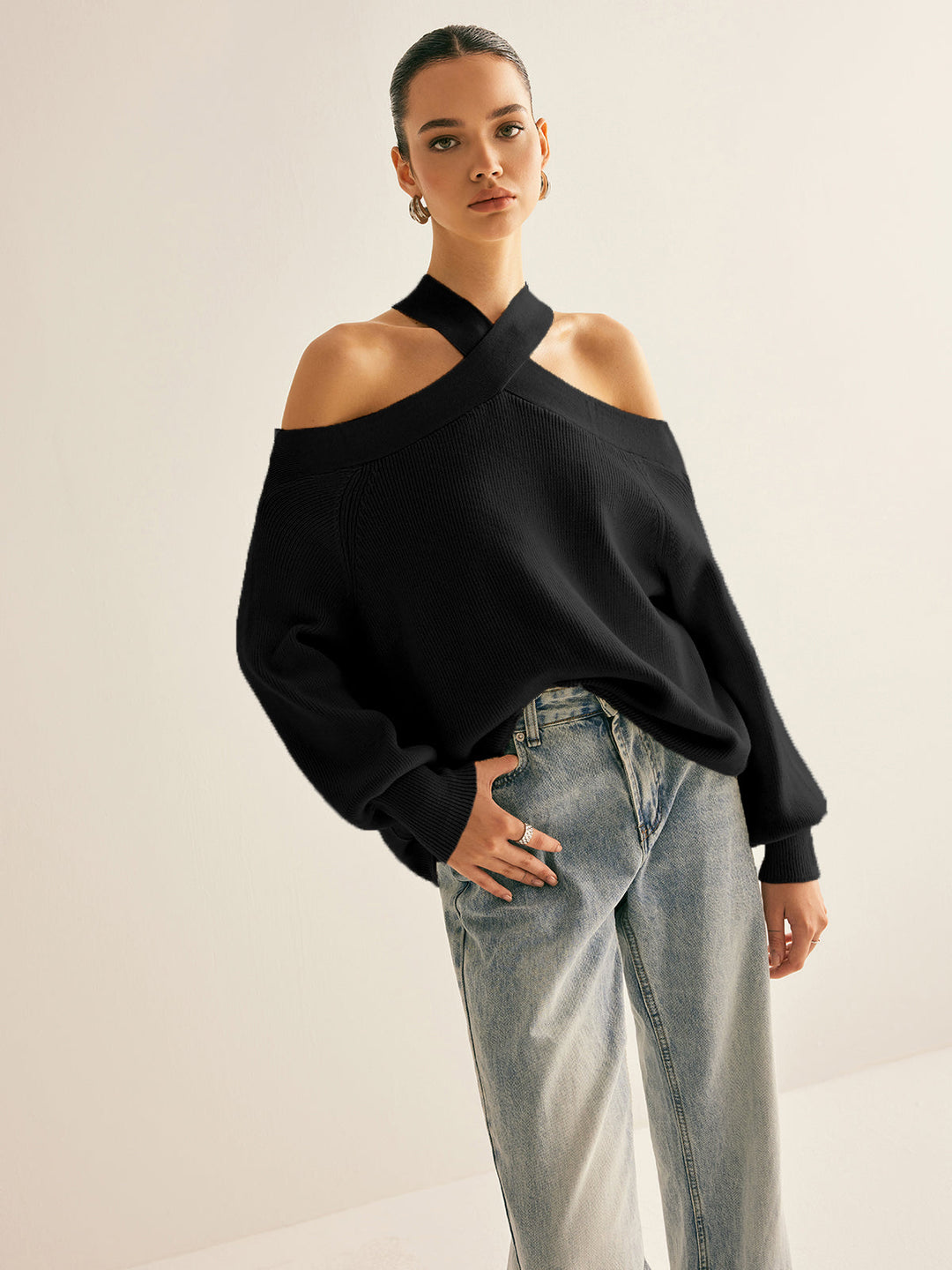 Aurora Ribbed Off-Shoulder Sweater