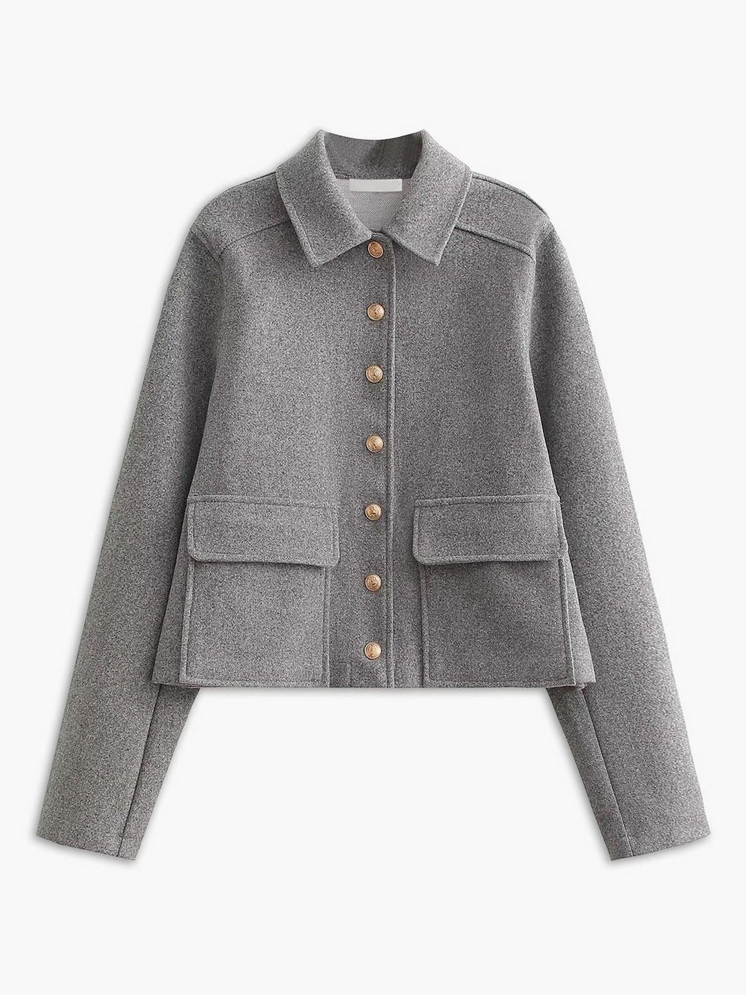 Isabella Wool-Blend Tailored Cropped Jacket | Button Front Flap Pockets Jacket
