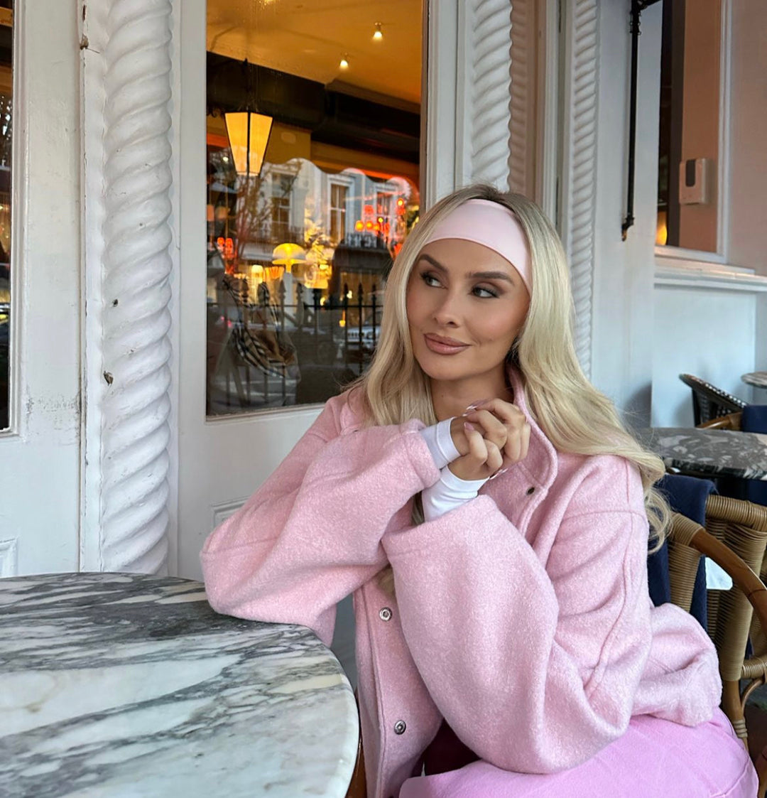 Sienna Fleece Oversized Jacket | Band Collar Snap Front Jacket