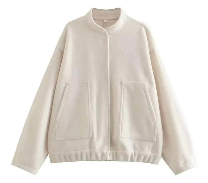 Sienna Fleece Oversized Jacket | Band Collar Snap Front Jacket