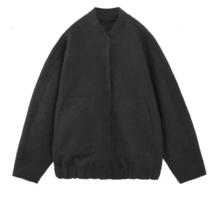 Sienna Fleece Oversized Jacket | Band Collar Snap Front Jacket