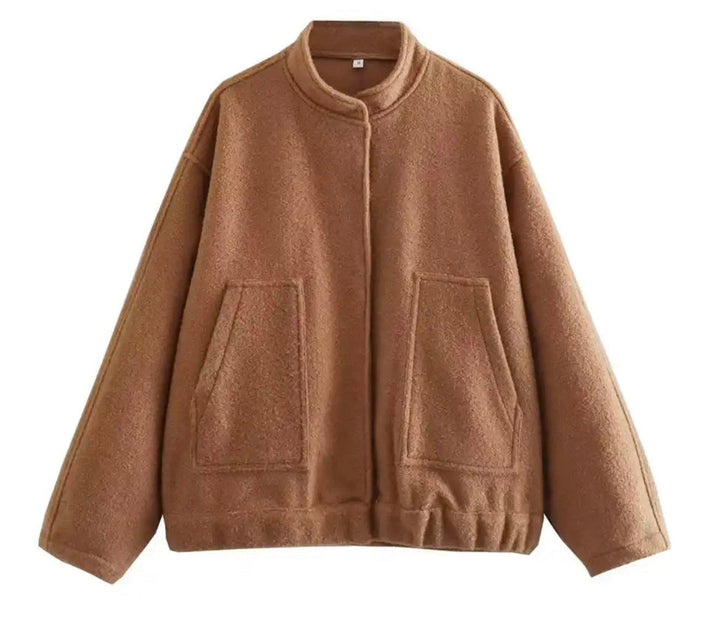 Sienna Fleece Oversized Jacket | Band Collar Snap Front Jacket