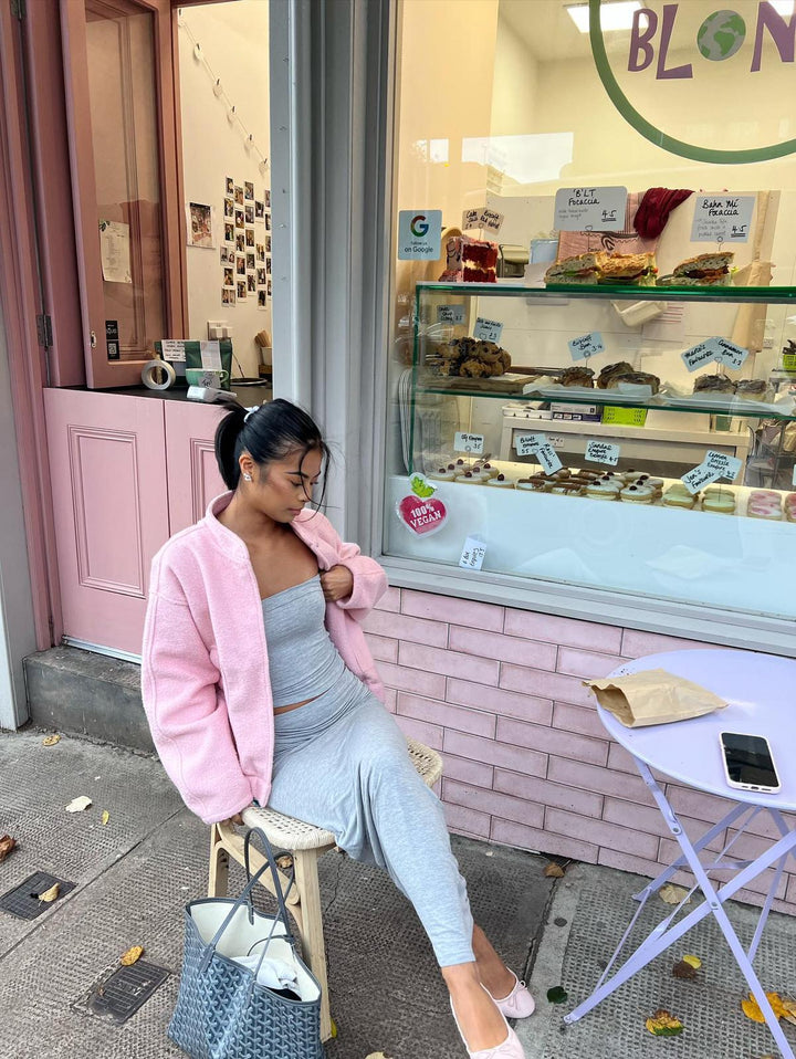 Sienna Fleece Oversized Jacket | Band Collar Snap Front Jacket