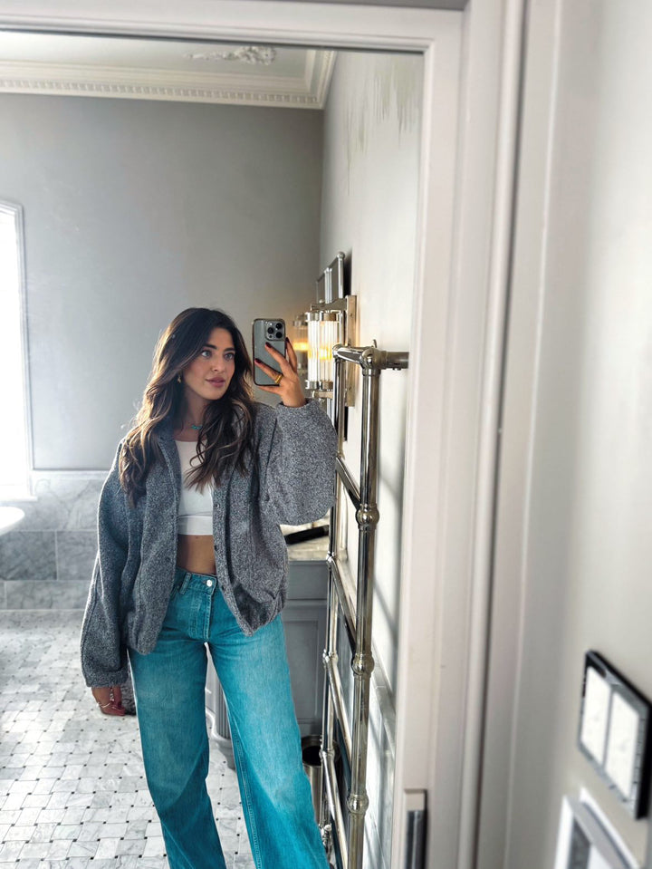 Sienna Fleece Oversized Jacket | Band Collar Snap Front Jacket