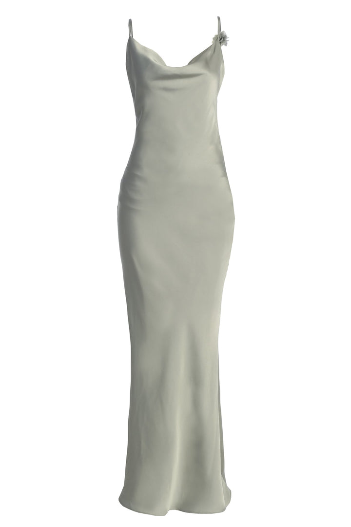 Light green evening gown on a white background