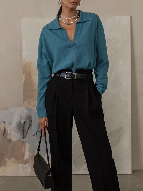 Isla Wool-Blend Relaxed Fit Collared Sweater