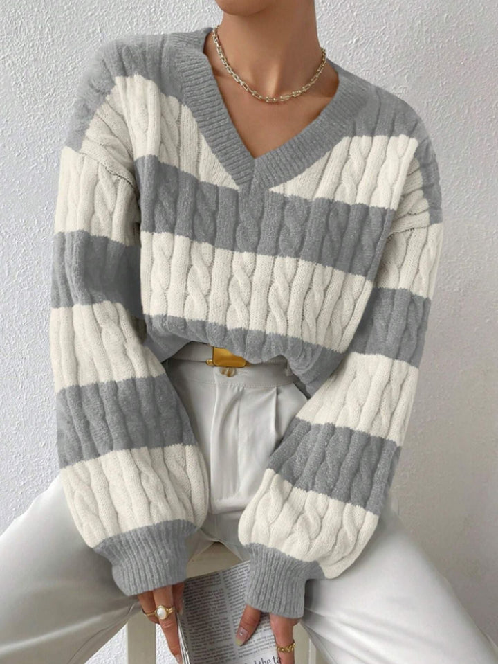 Grace Wool-Blend V-Neck Striped Sweater