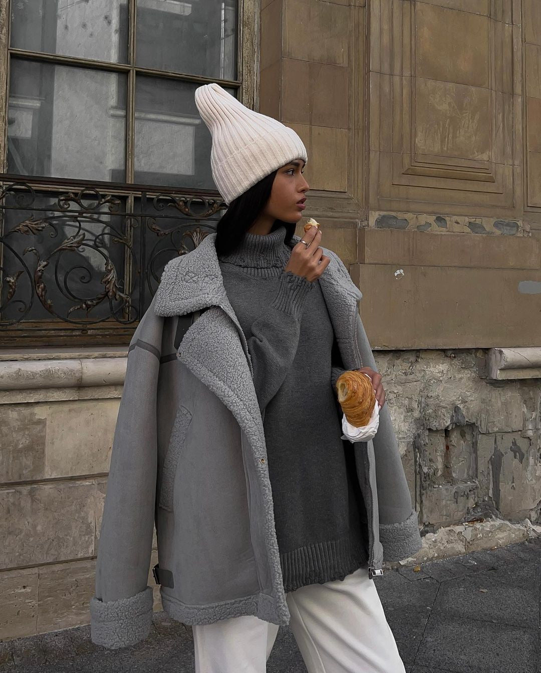 Grace Oversized Shearling Jacket | Collared Zip Front Shearling Jacket