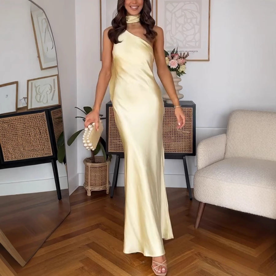 Elise - Maxi Dress - One Shoulder Satin Gown - Elegant Evening Wear - Serena Studio