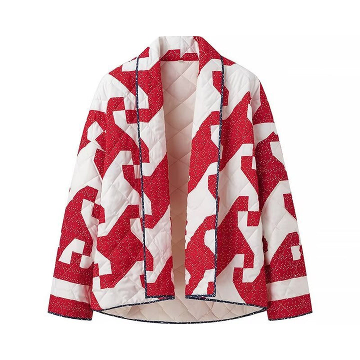 Isabella Quilted Relaxed Fit Jacket | Abstract Pattern Hip-Length Jacket