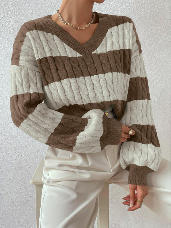 Grace Wool-Blend V-Neck Striped Sweater