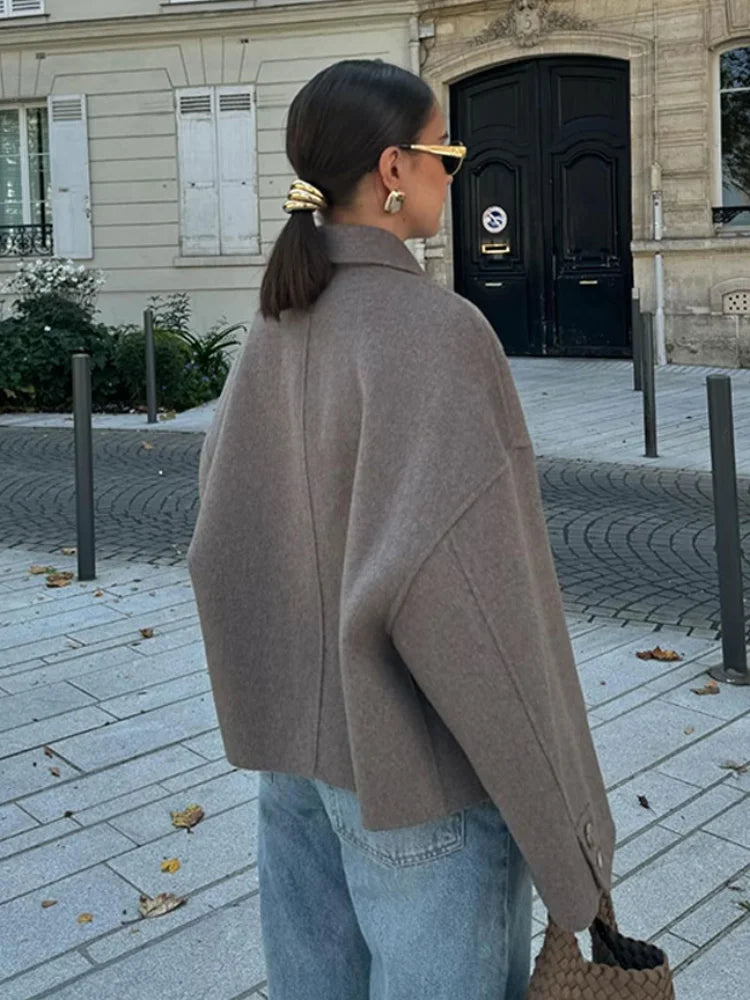 Stella Oversized Collared Jacket | Button Front Hip-Length Jacket