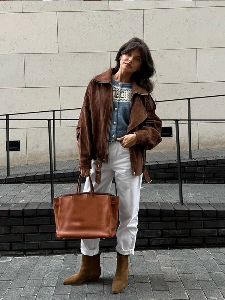 Isabella Biker Jacket | Belted Hip-Length Biker Jacket