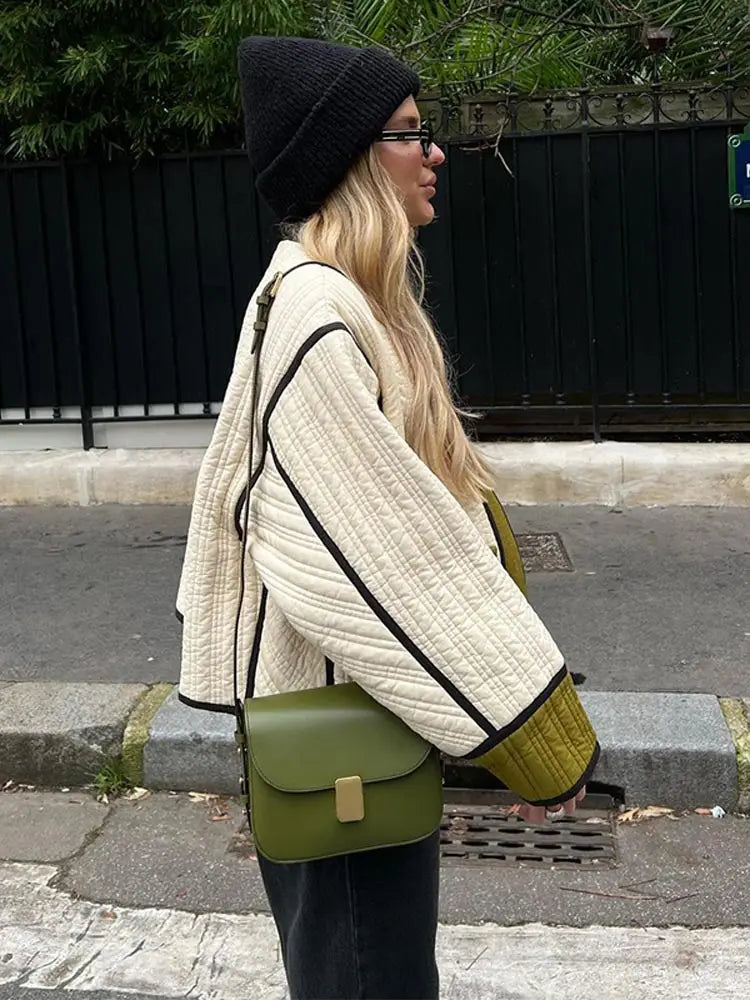 Rosie Quilted Jacket | Piped Trim Button Front Patch Pockets Jacket