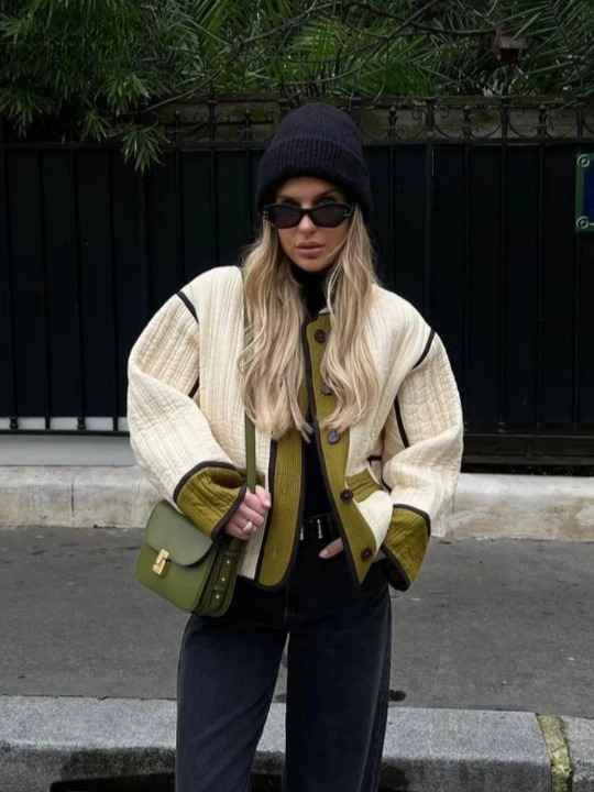 Rosie Quilted Jacket | Piped Trim Button Front Patch Pockets Jacket