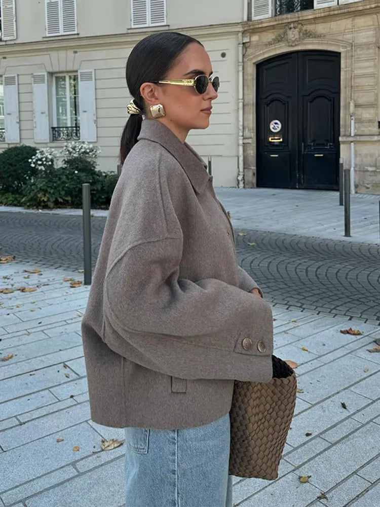 Stella Oversized Collared Jacket | Button Front Hip-Length Jacket
