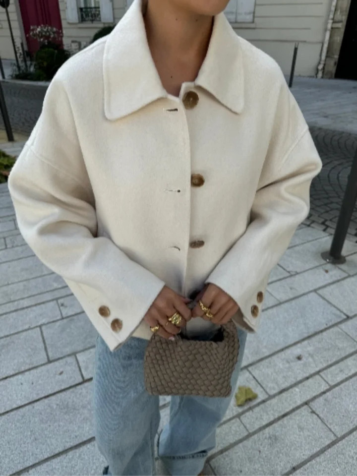 Stella Oversized Collared Jacket | Button Front Hip-Length Jacket
