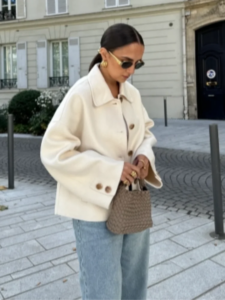 Stella Oversized Collared Jacket | Button Front Hip-Length Jacket