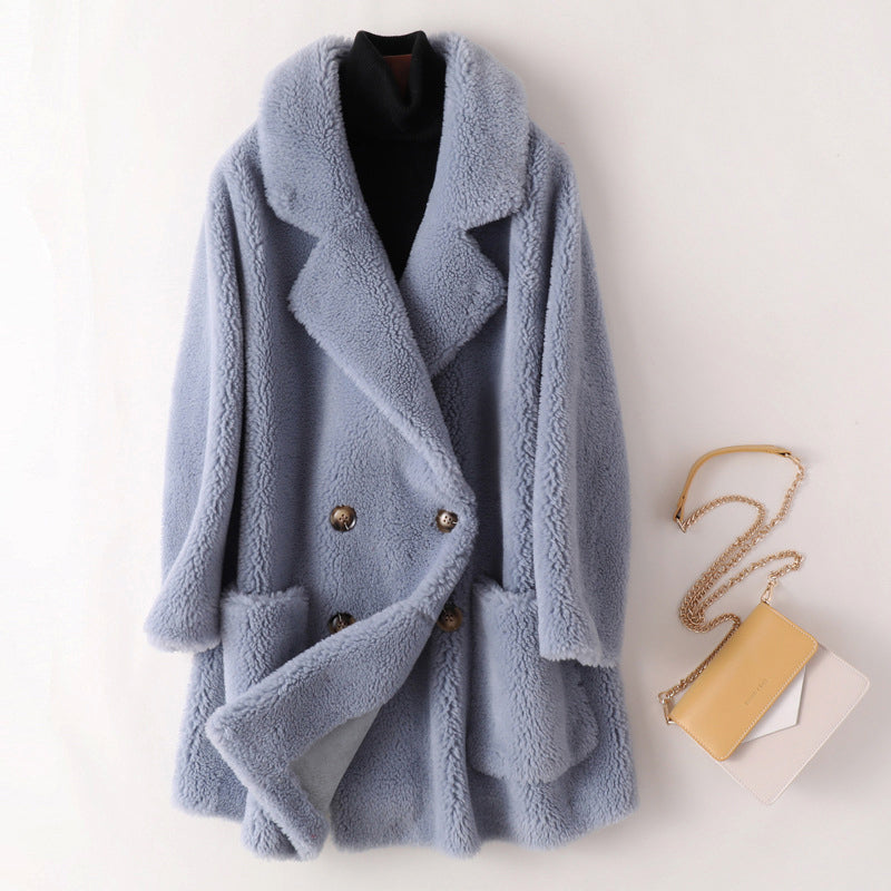Sofia Wool-Blend Oversized Shearling Coat