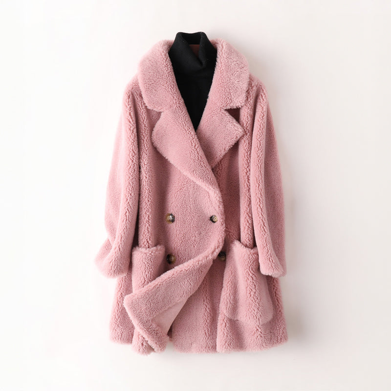 Sofia Wool-Blend Oversized Shearling Coat