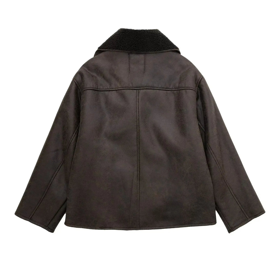 Isabel Wool-Blend Oversized Shearling Jacket | Collared Button Front Jacket