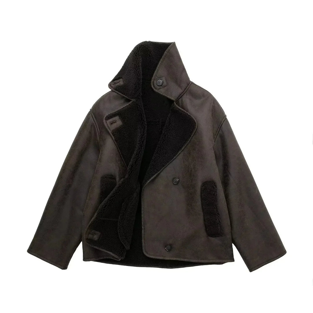 Isabel Wool-Blend Oversized Shearling Jacket | Collared Button Front Jacket