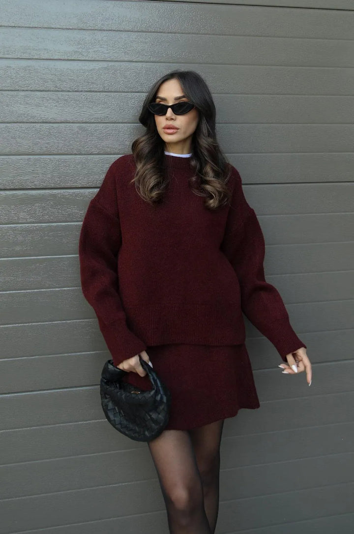 Isla Wool-Blend Crewneck Sweater And A-Line Mini Skirt Two-Piece Set