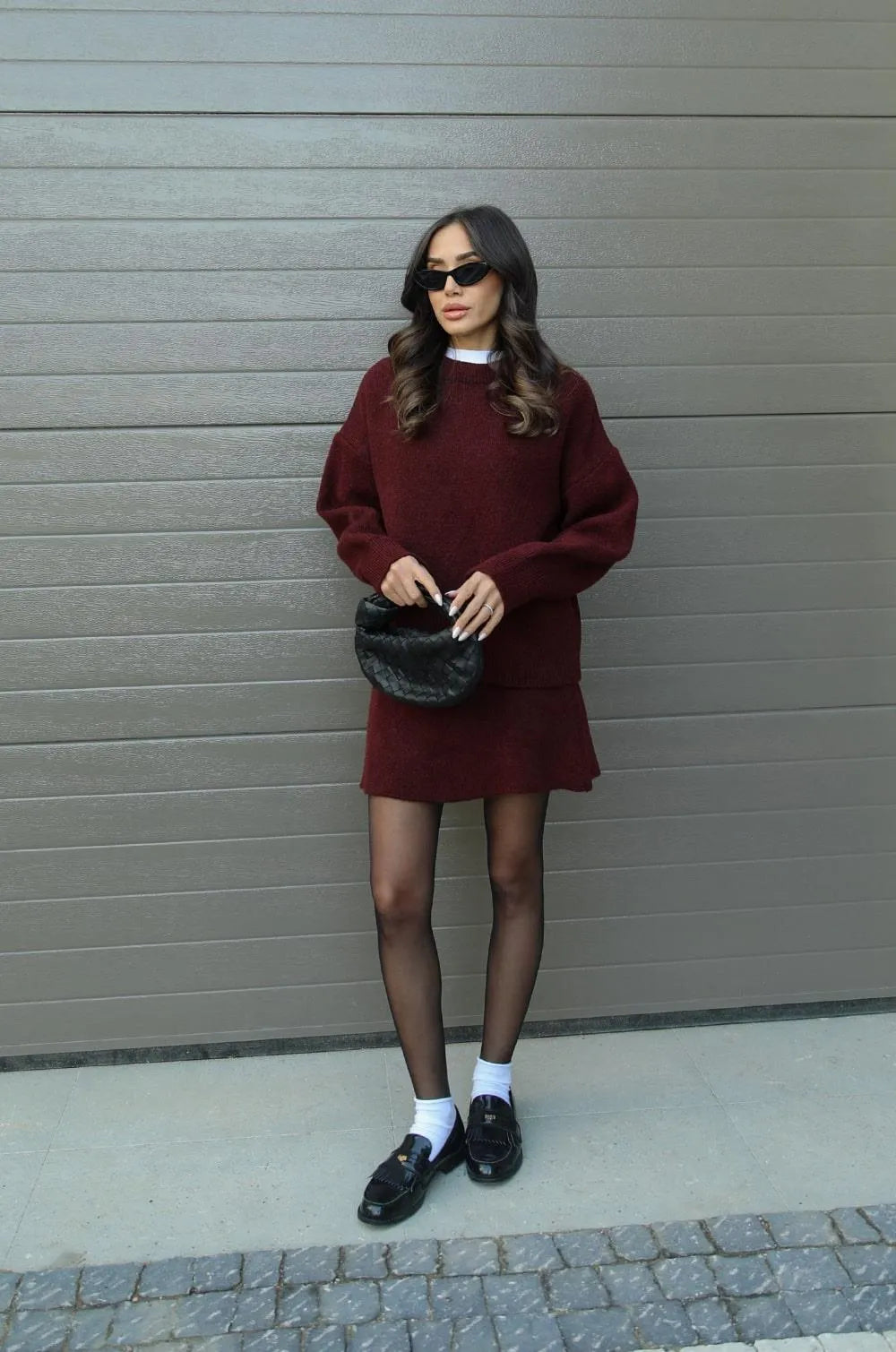 Isla Wool-Blend Crewneck Sweater And A-Line Mini Skirt Two-Piece Set