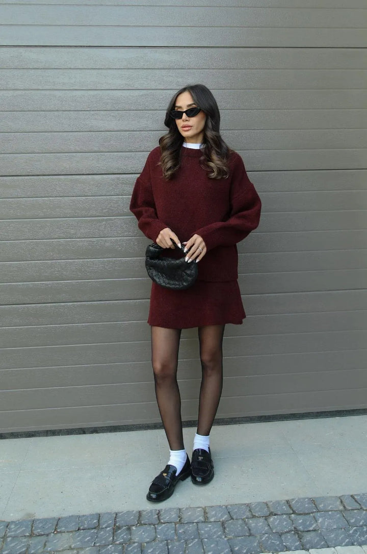 Isla Wool-Blend Crewneck Sweater And A-Line Mini Skirt Two-Piece Set