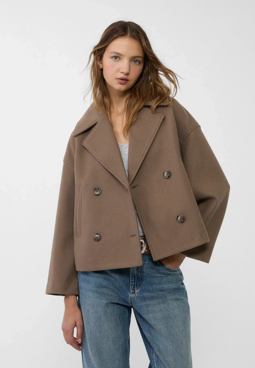 Lily Wool-Blend Double-Breasted Peacoat | Collared Cropped Peacoat