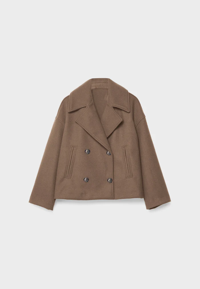 Lily Wool-Blend Double-Breasted Peacoat | Collared Cropped Peacoat