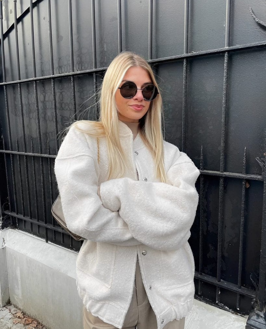 Rosie Wool-Blend Oversized Jacket | Button Front Collarless Jacket