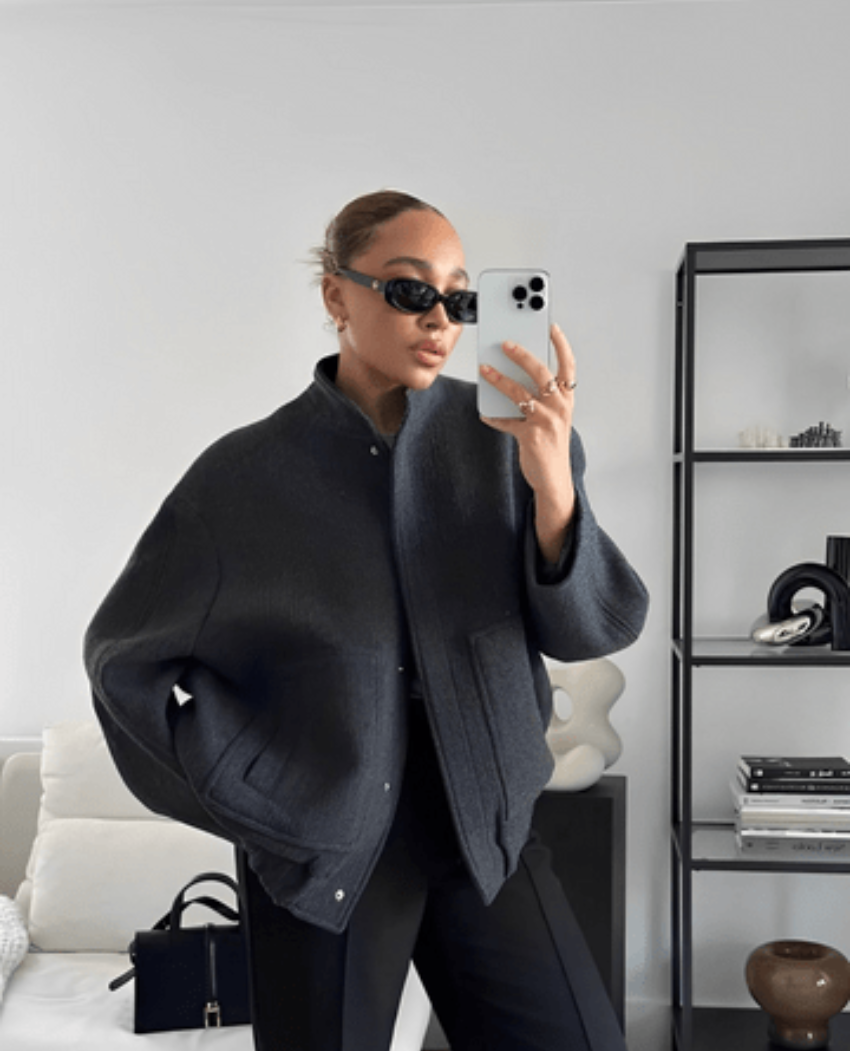 Rosie Wool-Blend Oversized Jacket | Button Front Collarless Jacket